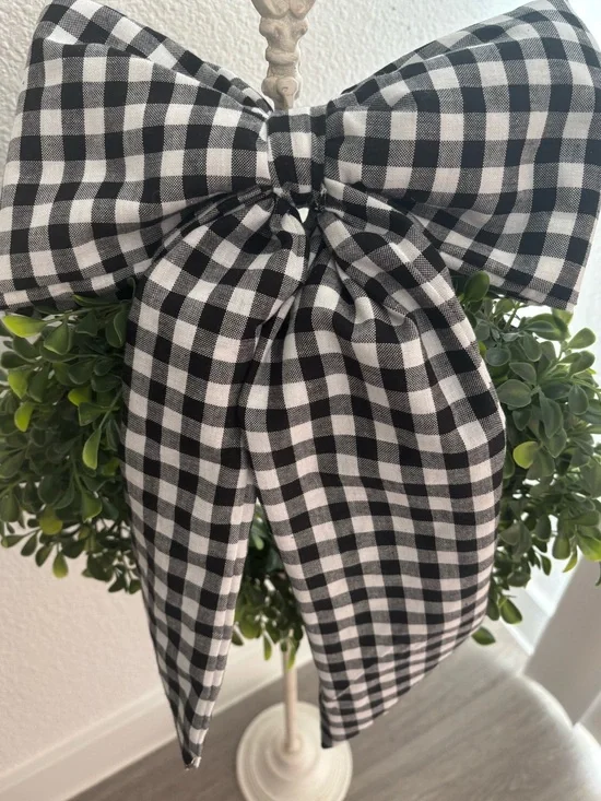 Handmade Black Check Large Bow Handsewn Custom Made Attachable Final Sale