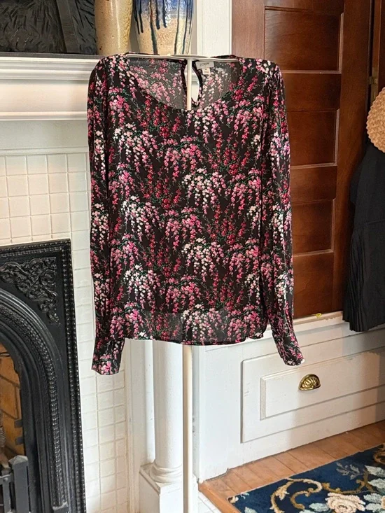 J.‎ Crew Black Blouse with Pink and White Floral Print- worn once