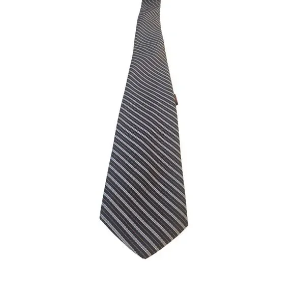 Duxbury Ltd Mens Neck Tie‎ Black Gray Repp Striped 100% Polyester Made in USA