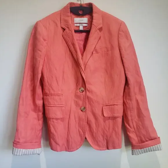 J Crew Schoolboy Blazer Women's 0 Peach Coral 2 Button Closure Lined