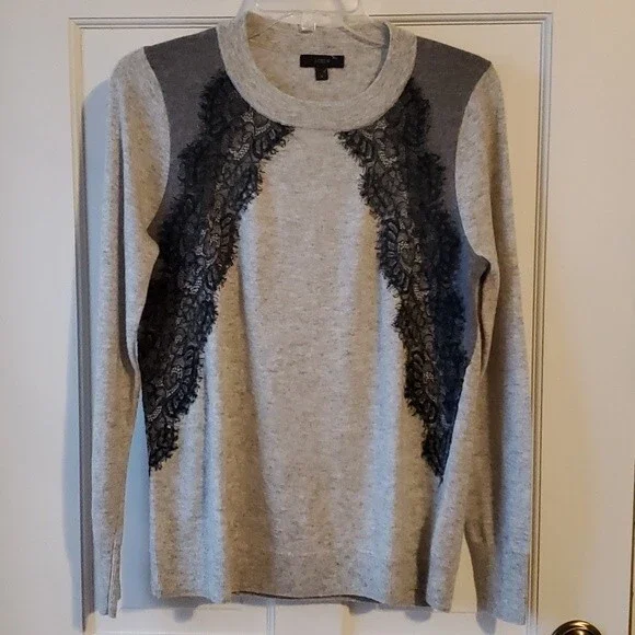 J. CREW LACE WOOL BLEND SWEATER GRAY BLACK SIZE SMALL