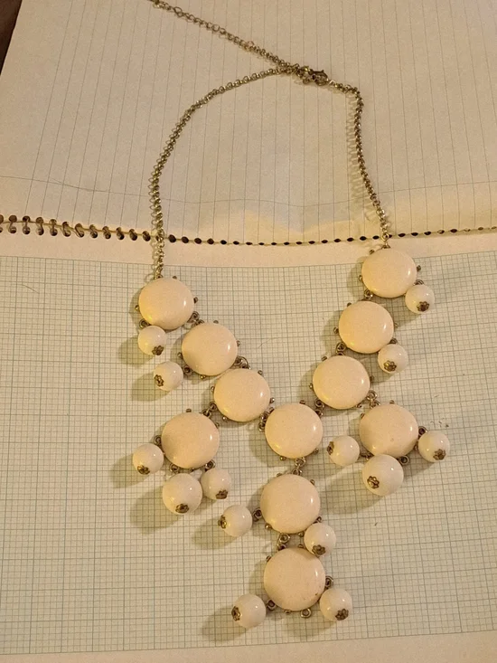 J. Crew Iconic 90s Cream White Statement Bubble Necklace with Gold-Tone Chain