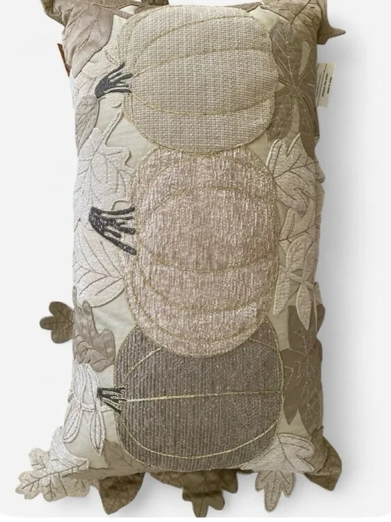 Neutral Pumpkin Appliqué Decorative Throw Pillow - Brand