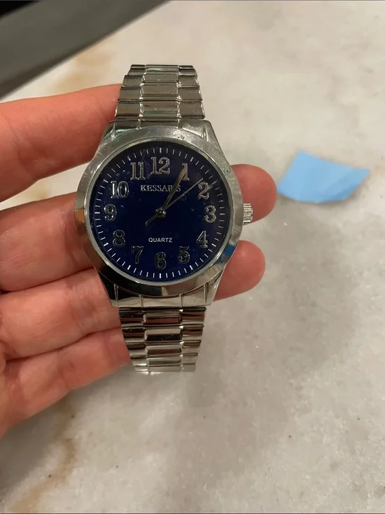 Men's Stainless Steel Watch with Navy Dial