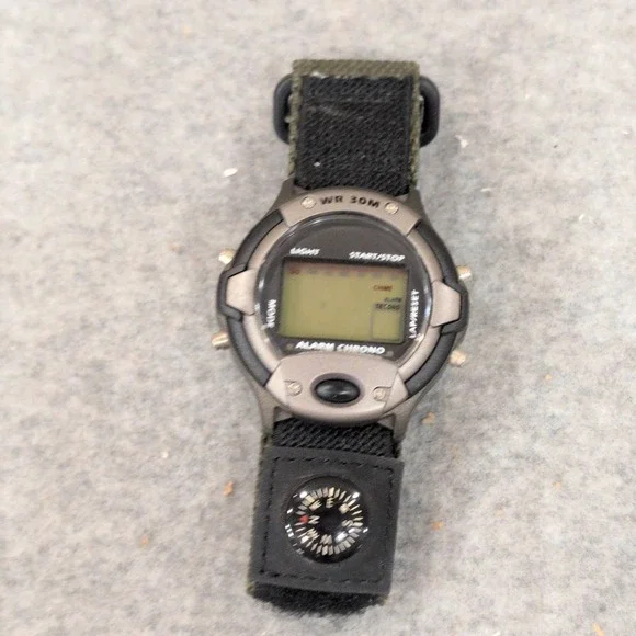 Digital Alarm Chronograph Watch with‎ Compass Green Nylon Hook and Loop Strap