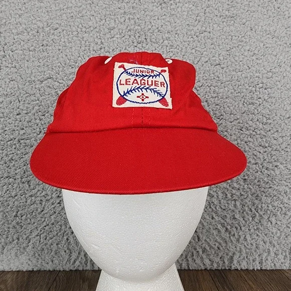 Vintage Junior‎ Leaguer Kids Red Baseball Cap Hat Size 2/4 Cotton Elastic Back