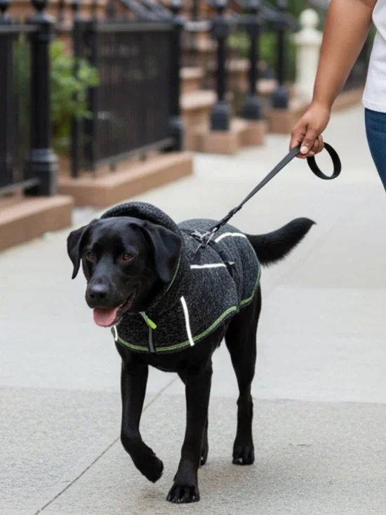 Cyeollo Fleece Reflective Dog Coat - Gray with Green Trim Waterproof Jacket