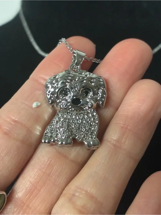 Silver Dog Pendant Necklace - Sparkling Puppy Charm