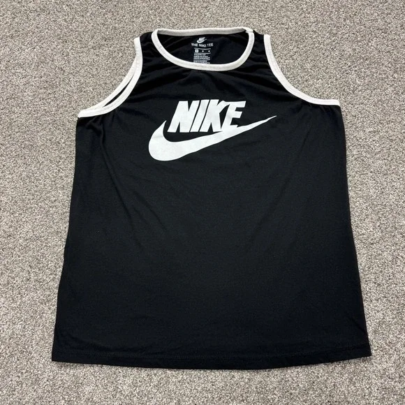 Nike Tank Top Shirt Mens Medium Black White Trim Ringer Logo Athletic Training