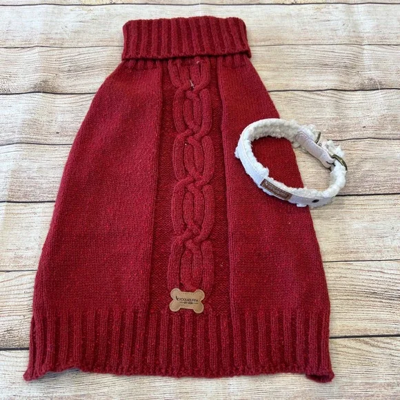 Koolaburra by UGG Red Knit Dog Sweater & Collar Bundle‎