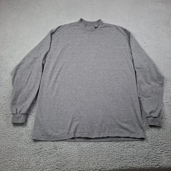 Vintage Nike T Shirt Mens XL Gray Mock Neck Long Sleeve Swoosh 90s Made In USA
