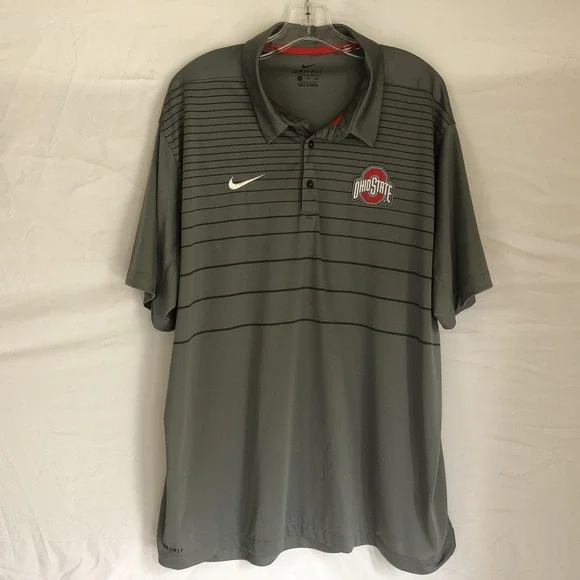 Ohio State Buckeyes‎ Shirt Mens 2XL Gray Striped Nike Dri Fit Polo NCAA Football