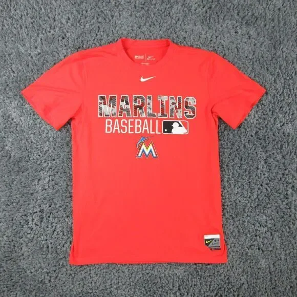 Nike Shirt Mens Small Orange Marlins Baseball Dri-Fit Short Sleeve '