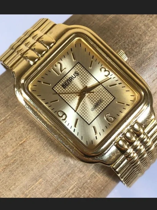 VTG Benrus Men Watch Quartz NOS Case/Papers Gold-tone Dial BN201M NIB Stretch