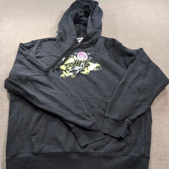 Nike Hoodie Men Medium Black Embroidered Logo Sweatshirt‎ Sportswear Club