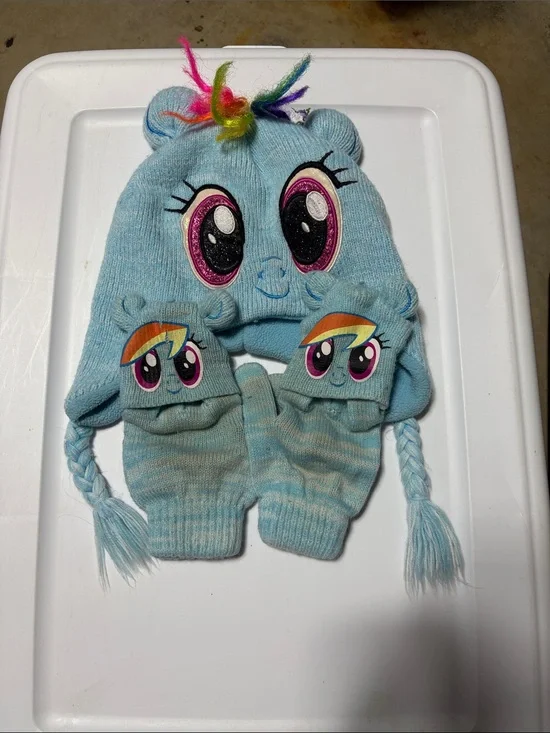 My Little Pony Light Blue Rainbow Mane Hat with Matching Mittens