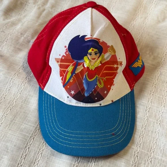 Kids Wonder Woman Baseball Cap‎ Red Blue Graphic DC Comic adjustable