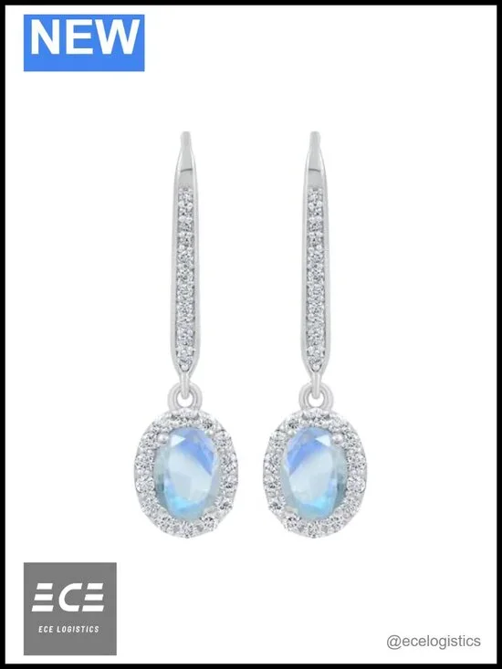 Natural Moonstone Earrings 925 Sterling Silver Gold Plated 18K Drop Dangle