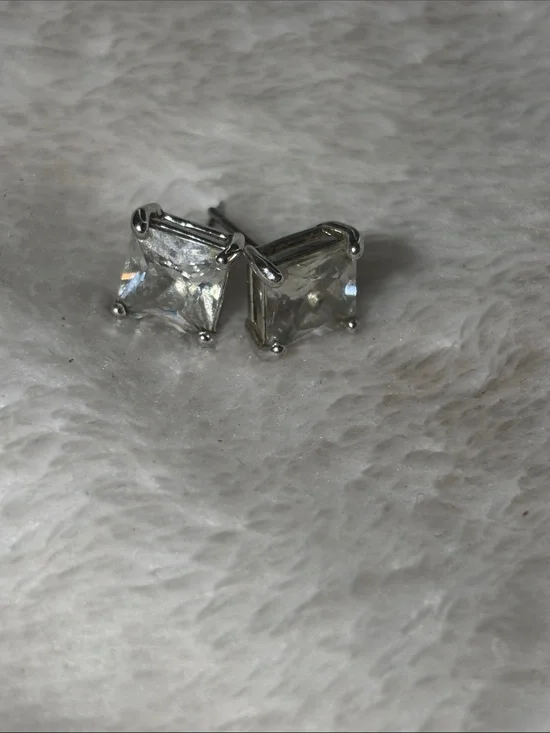 Classic Clear Square Cubic Zirconia Stud Earrings - Silver