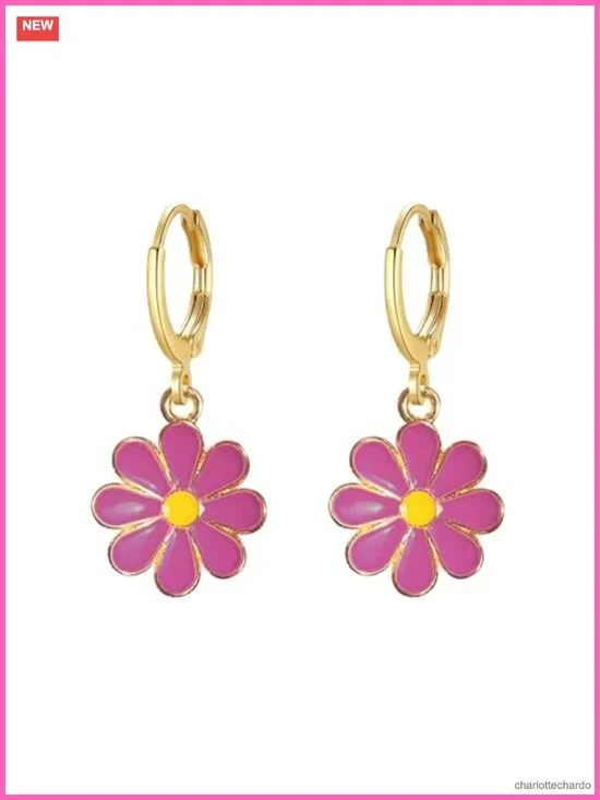 Flower Huggie Hoop Earrings for Women Hypoallergenic Zinc Dangle Drop