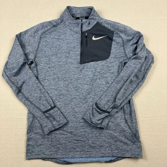 Nike Sweater Men Medium Blue Heather Running 1/4 Zip Pullover Reflective M