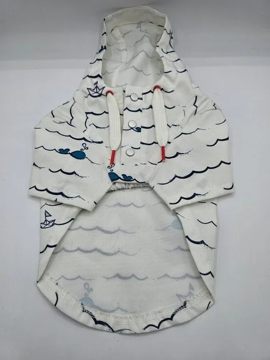 Dog Sz XS Hooded Rain Poncho Jacket White Nautical Theme