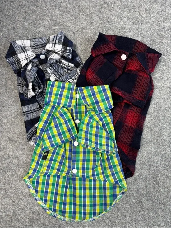 Lot of 3 Plaid Dog Shirts Small 7-10 lbs Button Front Pet Clothes