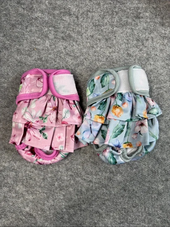 Wegreeco Reusable Female Dog Diapers Small Floral Ruffle Set of 2