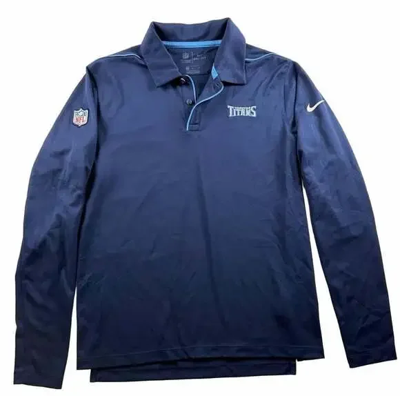 Nike Tennessee Titans Long Sleeve Polo Size M Navy On Field Dri-Fit