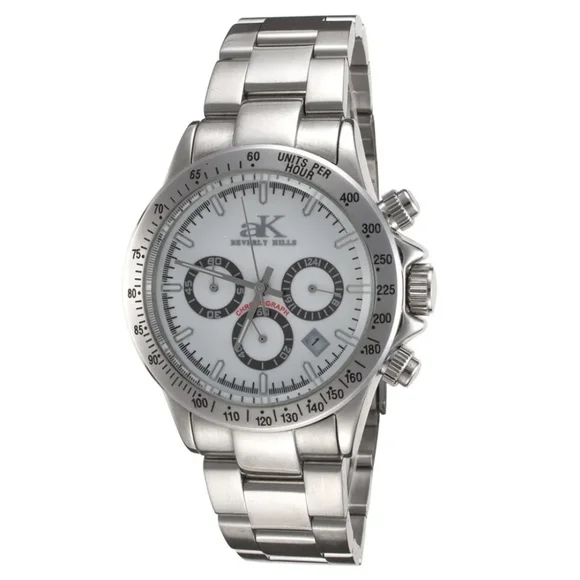 Adee Kaye Men's Stainless Steel Sports White Chronograph Watch