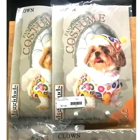 Size: Petite Small Dog Halloween Costumes Clown Jumpsuit w/ Tail {2} Pac Bundle
