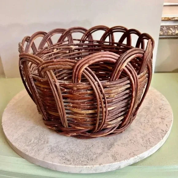 Handmade Wooden Sticks Twigs‎ Round Basket Brown Woven 8 x 12 Inches