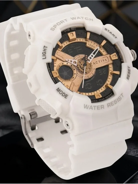 Activa Pixel White Rose Gold Plated Luxury Mens Digital 50mm Casual Sport Watch!
