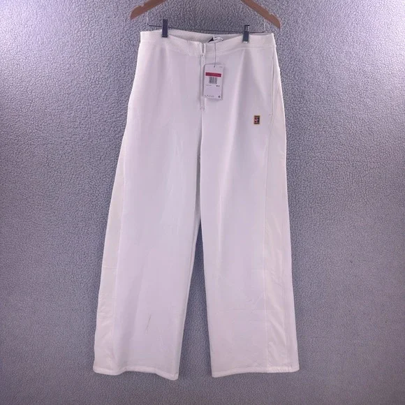Nike Court Tennis Pants Mens Large White Wide Leg Front Zip DX1129-100 NWT