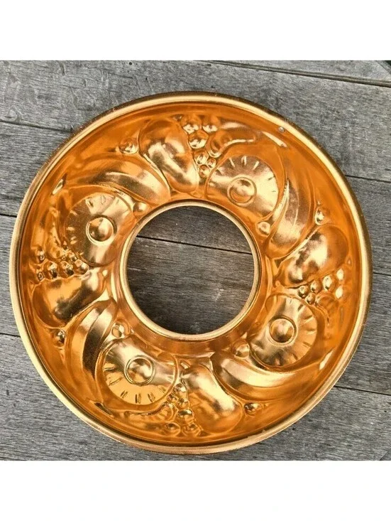Vintage Copper Tone Fruit Wreath Cake Jello Mold Wall Hanging Decor 13