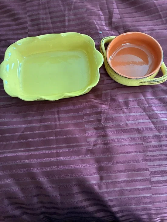 Yellow And Orange Ceramic Chip and dip bowls. Never Used.