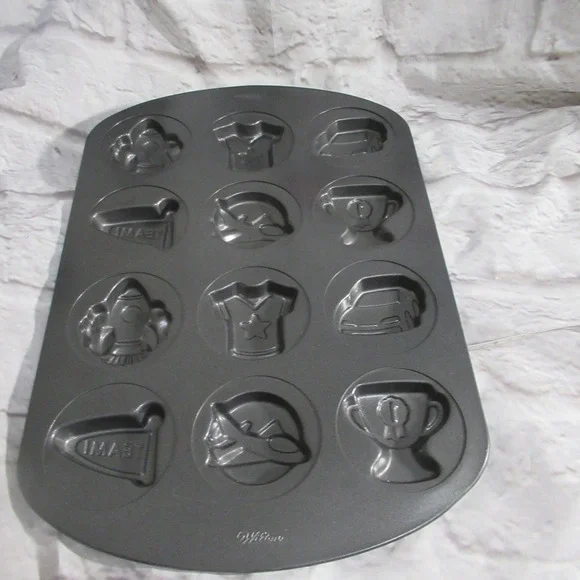 Wilton Mini cake pan sports flag rocket plane boys non stick cupcake cookie bake
