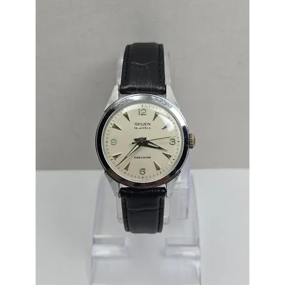 Vintage 1970s Gruen Precision New York 19 Jewel Manual Wind Mens Watch - Read