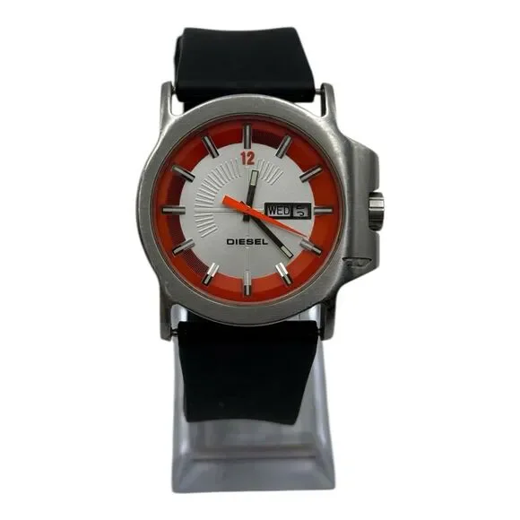 Diesel Watch Series 111 DZ-4035 Orange Mens Black Rubber Band