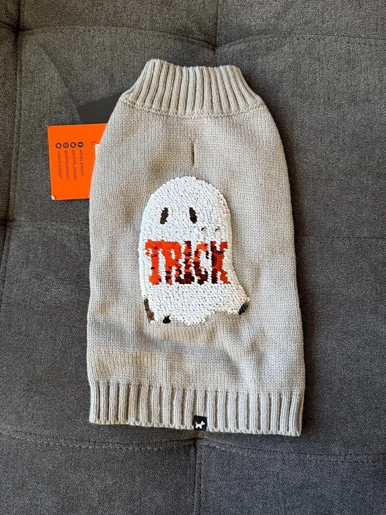 Halloween Dog Sweater Ghost Sequin Small