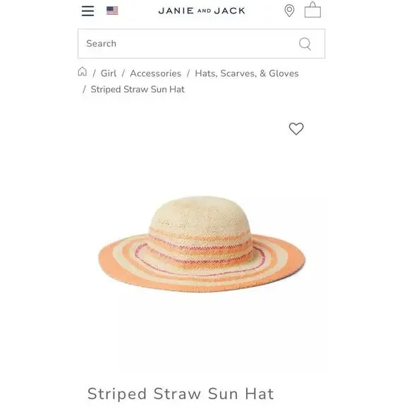 NWOT Janie and Jack Coral and Fuchsia Stiped Straw Sun Hat Kids 6-8yo