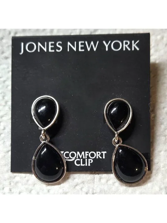 Jones New York Black Teardrop Comfort Clip Earrings