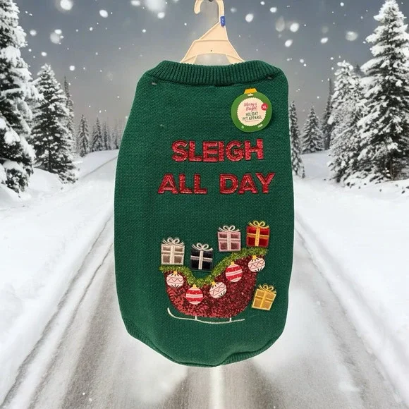 Merry Bright Holiday SLEIGH ALL DAY Sweater Christmas‎ Halloween Dog Costume XL