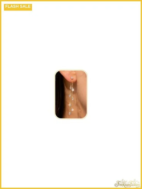 Dangle Earrings with 14K Gold Plated Brass & Marquise CZ Double Chain