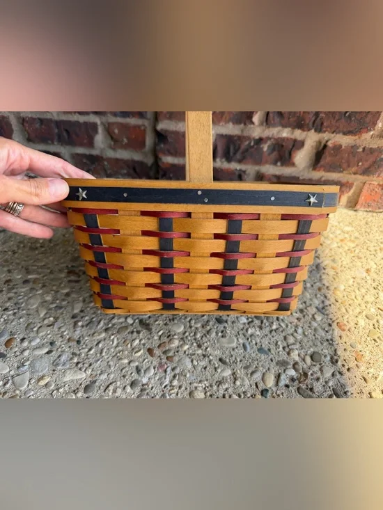 Longaberger Patriotic Basket Red White Blue Star Swing Handle Liner