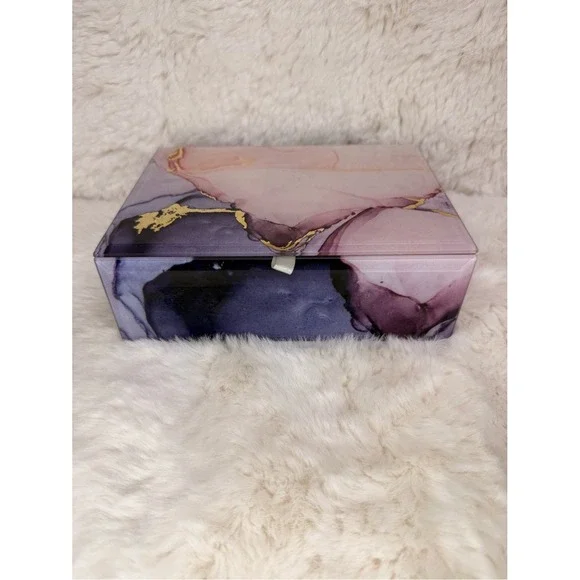 Rachel‎ Zoe Glass Decorative Storage Box – Pink & Purple Elegant Marble Design
