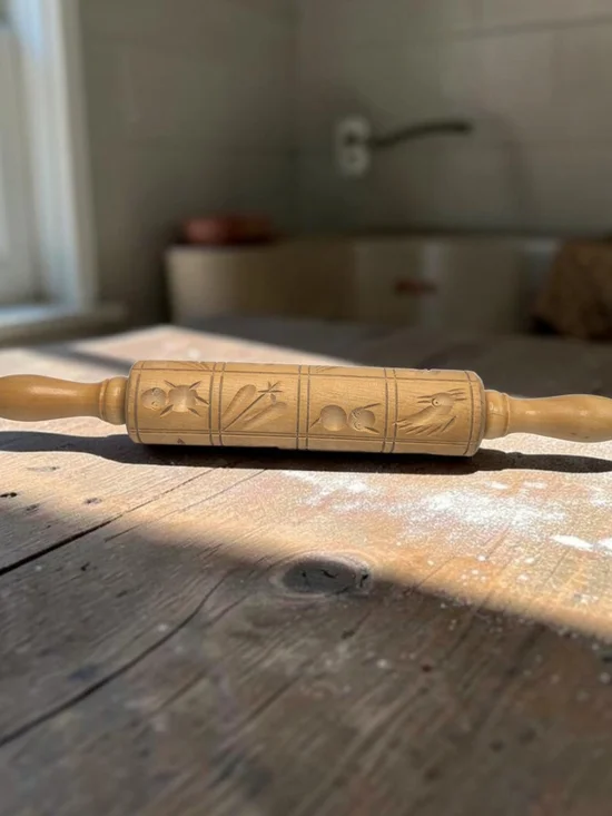 Vintage Carved Wooden Rolling Pin Folk Art Springerle Cookie Embossing 18