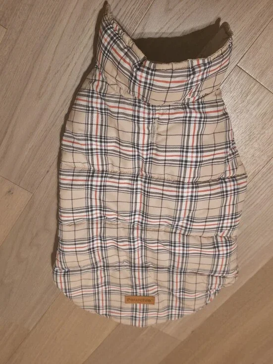 Beige Plaid Quilted Dog Puffer Vest