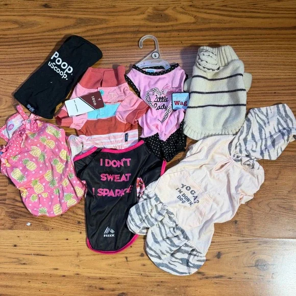 Small Dog Clothing Lot 7pc IZOD RBX Simply Wag Sweater Dresses Shirts Pink S