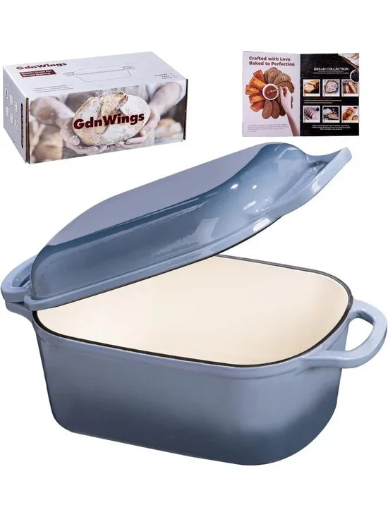 4.6 Qt Sea Salt Oval Enameled Cast Iron Dutch Oven for Sourdough Bread Baking